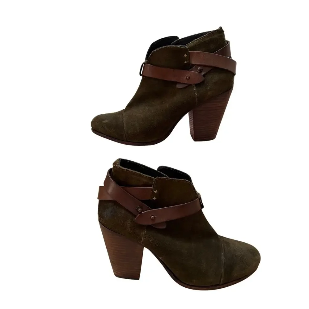 Rag & Bone Harrow Suede Heeled Ankle Boot SZ 41 US 10 Olive Green Western Fall